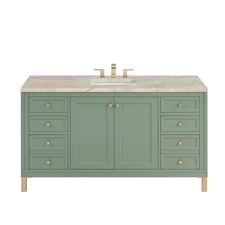 James Martin Vanities Chicago 60" Single Vanity, Smokey Celadon, w/ 3 CM Tajnar Eclos Top w/FreePower Wireless Charger 503-V60S-SC-FTJR