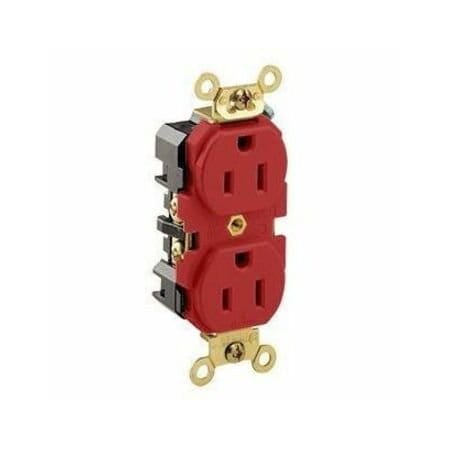 Leviton Straight Blade Receptacle, 5-15R, 15 A, 125V AC, 2 Pole, 3 Wire, Flush Mount, Single, Red 5262-R
