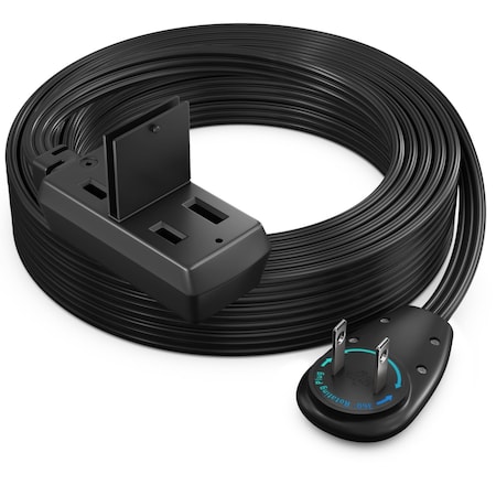 Maximm 15ft 2-Prong 360 degrees Flat Plug Extension Cord, Polarized UL, Black ADW-90A-23F15-16B0