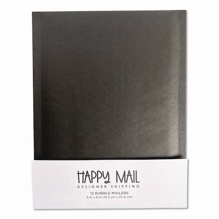 Happy Mail Self-Sealing Bubble Mailer, 6 x 9, Black, 12PK 245153