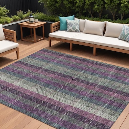 Homeroots 8' X 10' Plum Eggplant And Gray Plaid Washable Indoor Outdoor Area Rug 613990