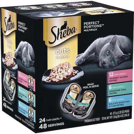 Sheba Perfect Portions Cuts in Gravy Gourmet Salmon/Signature Tuna/Whitefish Adult Wet Cat Food, 24PK 798806