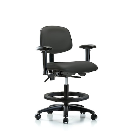 Blue Ridge Ergonomics Chair, Vinyl, Med Bench, AA BF Casters, Gry, 6-Way Adjustable, 22" to 29" Height, Charcoal BR-VMBCH-RG-T0-A1-BF-RC-8605