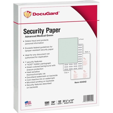 Docugard Advanced Security Paper for Printing Prescriptions  Preventing Fraud, 7 Features, Green, 500PK PRB04542