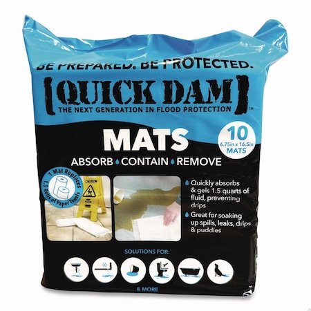 Quick Dam Super Absorbent Mats, 1.5 qt, 7in x 14in, 10PK WUM-10
