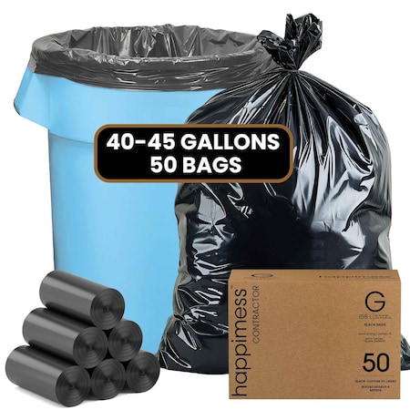 Happimess 42-Gallon (159L) 3 Mil Heavy Duty Contractor Trash Bags, (50-Count, 5-Rolls of 10) HPM3000G-BLACK