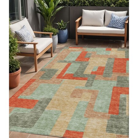 Homeroots 5' X 8' Sage Gray And Orange Geometric Washable Indoor Outdoor Area Rug 613230