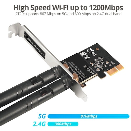 Siig SIIG Wireless 2T2R Dual Band WiFi Ethernet PCIe Card - AC1200 - 867Mbps on 5G, 300Mbps on 2.4G LB-WR0011-S1