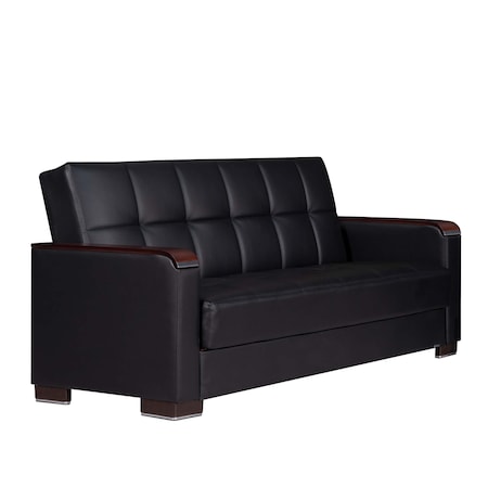 Homeroots 87" Black Faux Leather Convertible Futon Sleeper Sofa And Toss Pillows With Storage 607104