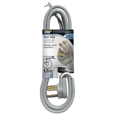 Powerzone Power Supply Dryer Cord, 10 AWG Cable, 5 ft L, 250 V, Gray ORD100305