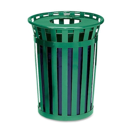 Witt Industries Green Outdoor, Slatted Metal Waste Receptacle with Flat Top, Green M3601-FT-GN