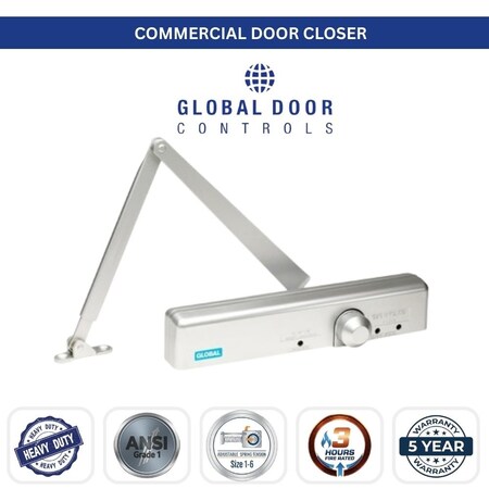 Global Door Controls Slimline Heavy Duty Commercial Grade 1 Door Closer in Aluminum - Sizes 1-6 TC4361-AL