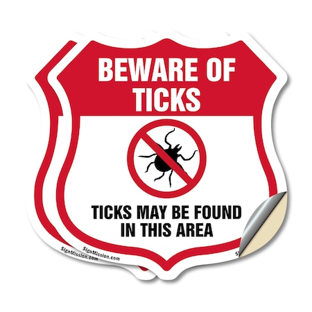 Signmission Beware Of Ticks Shield Sign Ticks May Be, 6 inch X 6 inch, Vinyl Decal, 2PK SHI-D-2PACK-6-362