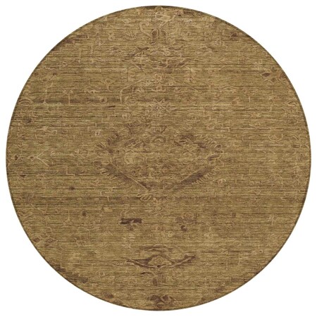 Homeroots 8' Brown And Tan Round Floral Washable Indoor Outdoor Area Rug 604206