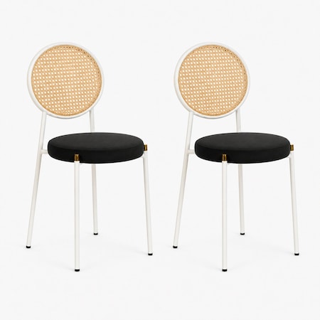 Leisuremod Euston Velvet Dining Chair with Woven Rattan Backrest & Stainless Frame, 2PK ECW17BL2