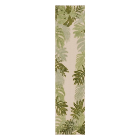 Homeroots 8' Ivory And Green Palm Leaf Indoor Outdoor Runner Rug 548046