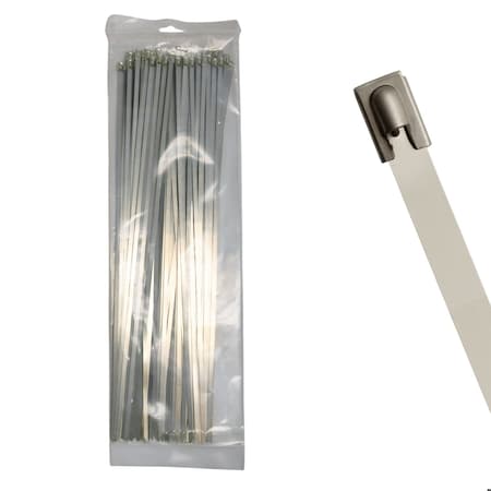 Cable Ties Unlimited Cable Tie, 18 in L, 150 lb Strength, 5.2 in Max Bundle Dia, 316 Stainless Steel, Silver, 100PK SSP18-LD