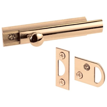 Prime-Line Defender Security Slide Bolt, 3 in L Bolt, Brass, Polished U 9962