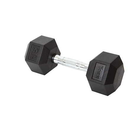 York Barbell Rubber Hex Dumbbell with Chrome Ergo Handle - 15 lbs 34055