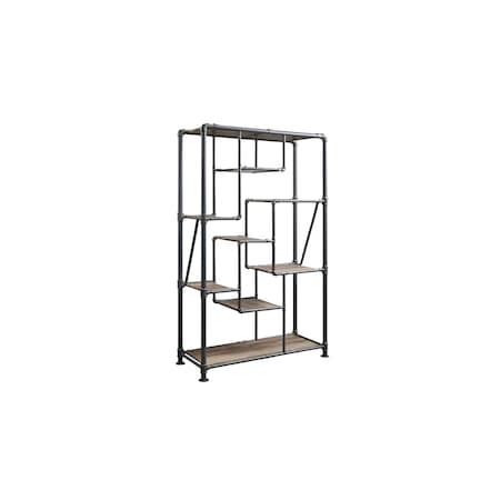 Homeroots Gray And Brown Metal Eight Tier Bookcase 486284