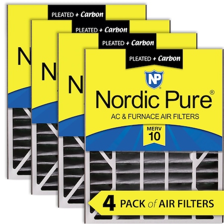 Nordic Pure 20x25x5 Plus Carbon Pleated Air Filter, High Capacity, MERV 10, 4 PK 20x25x5ABPM10C-4