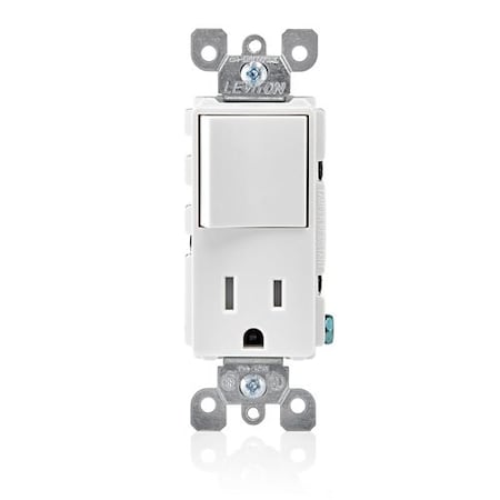 Leviton Combo Switch/Outlet, 15A, 1-1/2hp, Wht T5625-W
