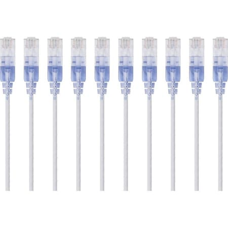 Monoprice Slim Cat6A Cable, PK10, 3 ft.White 15156