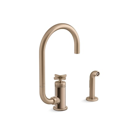 Kohler Billet Single-handle bar sink faucet with two-function extended-reach spout and side sprayer 28675-3-BV