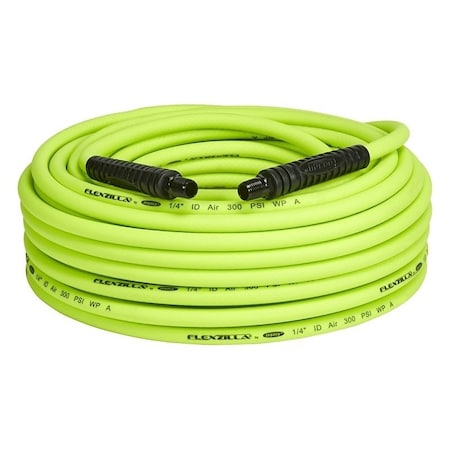 Flexzilla HFZ14100YW2 Premium Air Hose, 14 in ID, 100 ft L, MNPT, 300 psi Pressure, Polymer, Green HFZ14100YW2-N/CA