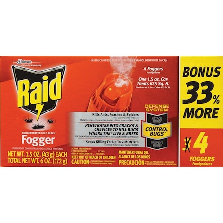 Raid Concentrated Deep Reach 1.5 Oz. Indoor Insect Fogger, 4PK 11974