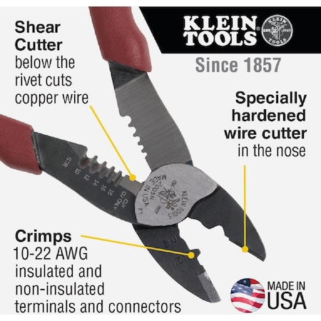 Klein Tools 9'' Forged Steel Crimper & Stripper/Cutter 2005N