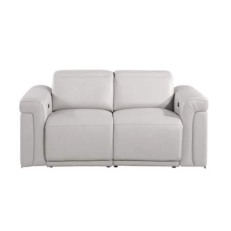 Homeroots 65in Light Gray and Black Italian Leather Power Reclining Loveseat 720493