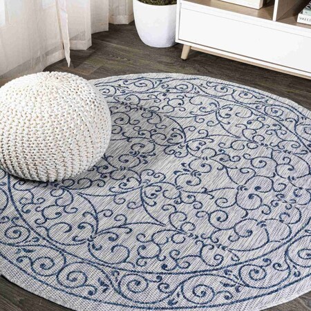 Jonathan Y Charleston Vintage Filigree Textured Weave Gray/Navy 8 ft Round Indoor/Outdoor Area Rug SMB106C-8R