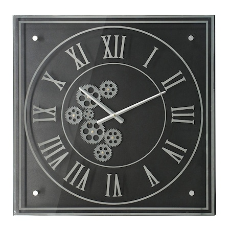 Homeroots 24" Black and Silver Vintage Style Gears Square Wall Clock 401314