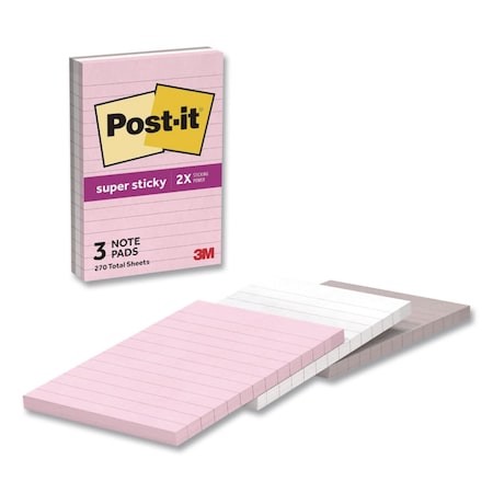 Post-It Pads in Simply Serene Colors, Note Ruled, 4 x 6, Assorted Colors, 90 Sheets/Pad, 3PK 660-3SSNE