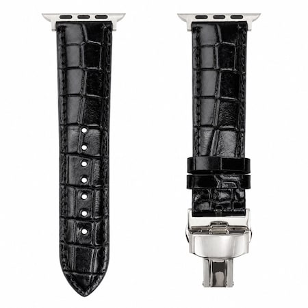 Elegani Alligator-Embossed Leather Watch Replacement Band Compatible with Apple Watch 41mm, Black LAVT-BLK-41mm