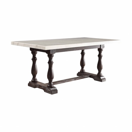 Homeroots 72" White and Gray Marble And Solid Wood Trestle Base Dining Table 347309