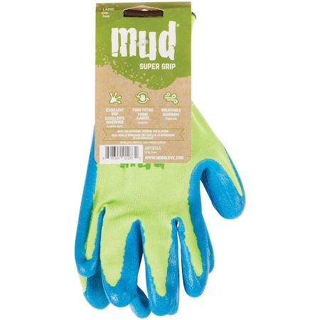 Mud Super Grip Womens Large Latex Coated Lime Green Garden Glove SM7187G/L