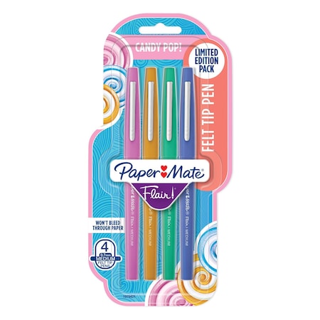 Paper Mate Flair Felt Tip Pens, Medium Point, Candy Pop Pack, 4PK 1979421