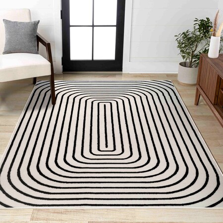 Jonathan Y Freya Modern Scandinavian Arch Stripe Monotone High-Low Black/White 3 ft. x 5 ft. Area Rug SCN106B-3