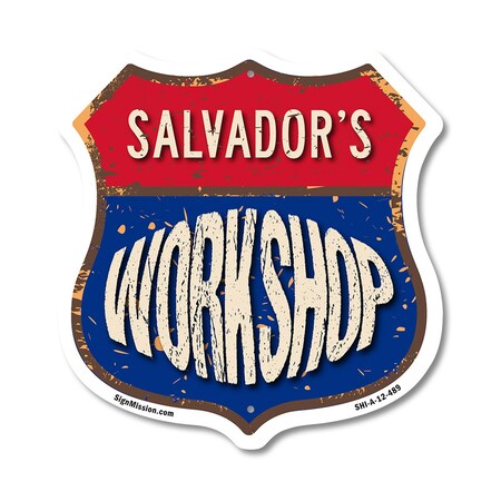 Signmission Salvador's Workshop, 12 Inch X 12 Inch, Aluminum Metal Sign SHI-A-12-489-SALVADOR