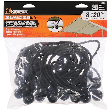Keeper Bungee Cord, 8 in L, Rubber, Black, Toggle Ball End 06345