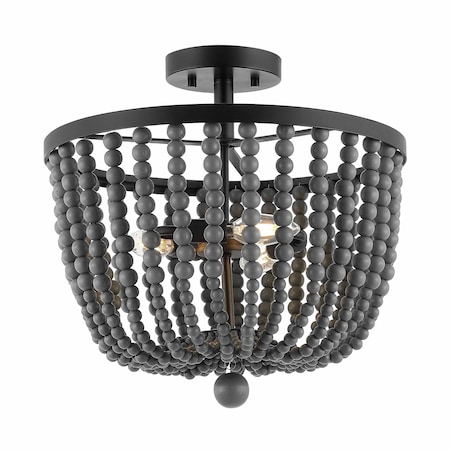 Jonathan Y Drift Wood Bead 16" 3-Light Bohemian Farmhouse Iron LED Semi Flush Mount, Oil Rubbed Bronze/Grey JYL9902A