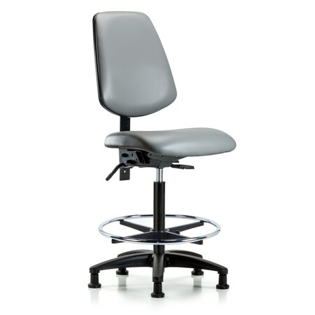 Blue Ridge Ergonomics Vinyl Chair, High Bench, Med Back, Foot Ring, Glides, Sterling BR-VHBCH-MB-RG-T0-A0-CF-RG-8840