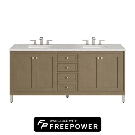 James Martin Vanities Chicago 72 in. Double Vanity, Walnut Whisper, w/ 3 CM Eternal Jasmine Pearl Silestone Top 503-V72-WLW-FEJP