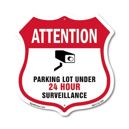 Signmission Video Surveillance Shield Sign Attention, 12 Inch X 12 Inch, Plastic Sign SHI-P-12-469