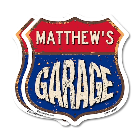 Signmission Matthew's Garage, 18 inch X 18 inch, Plastic Sign, 2PK SHI-P-2PACK-18-383-MATTHEW