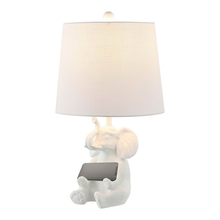 Jonathan Y Kairi 21" Modern Shabby Chic Resin/Iron Happy Elephant LED Kids' Table Lamp with Phone Stand, White JYL4060A