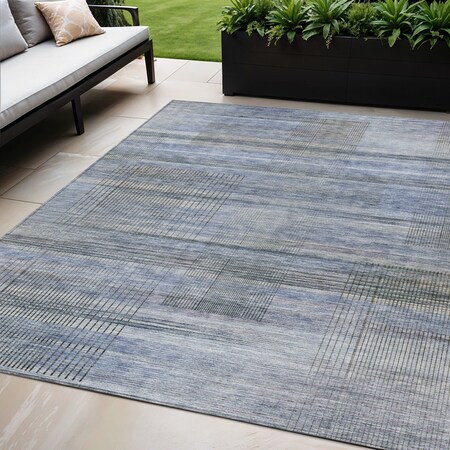 Homeroots 5' X 8' Denim Blue And Sky Blue Striped Washable Indoor Outdoor Area Rug 588047