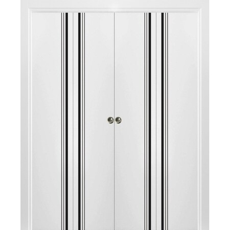 Sartodoors Sliding Closet Double Bi-fold Doors, Planum 0011 White Silk and Aluminum Strips, Sturdy Tracks Mold PLANUM0011DBF-WS-72 x 96 (4* 18x96)